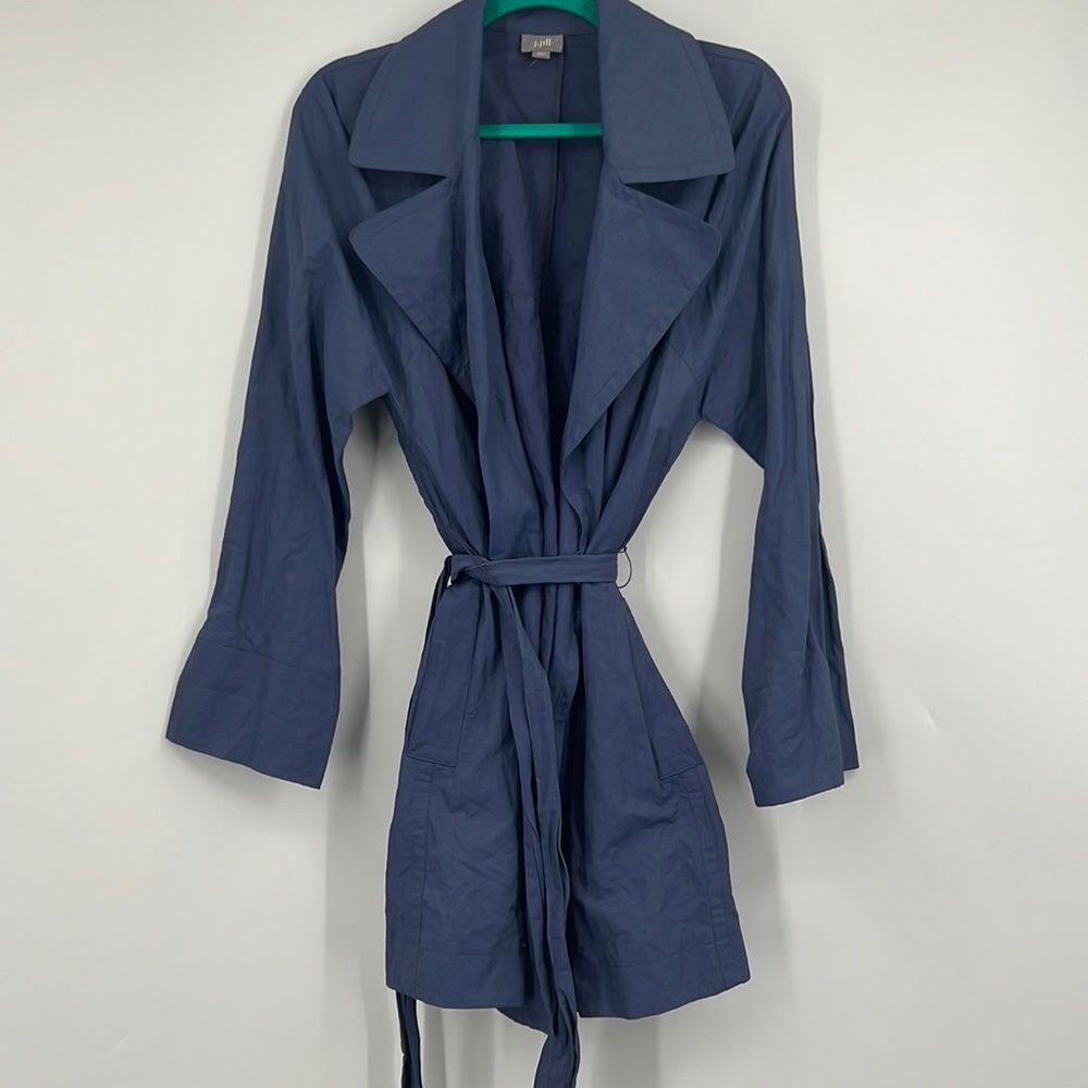 J Jill Blue Rain Coat Jacket Belted womens Medium
